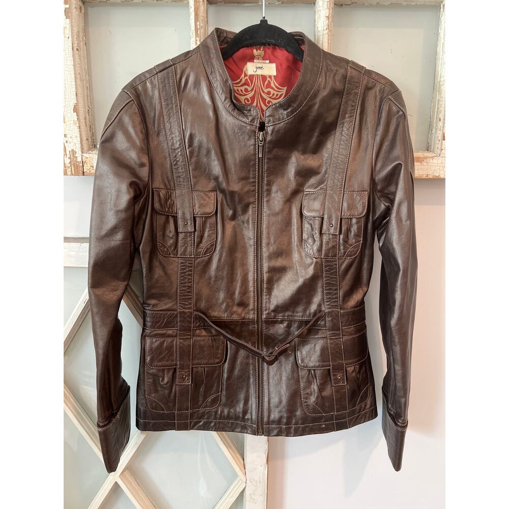 June size medium brown leather jacket
